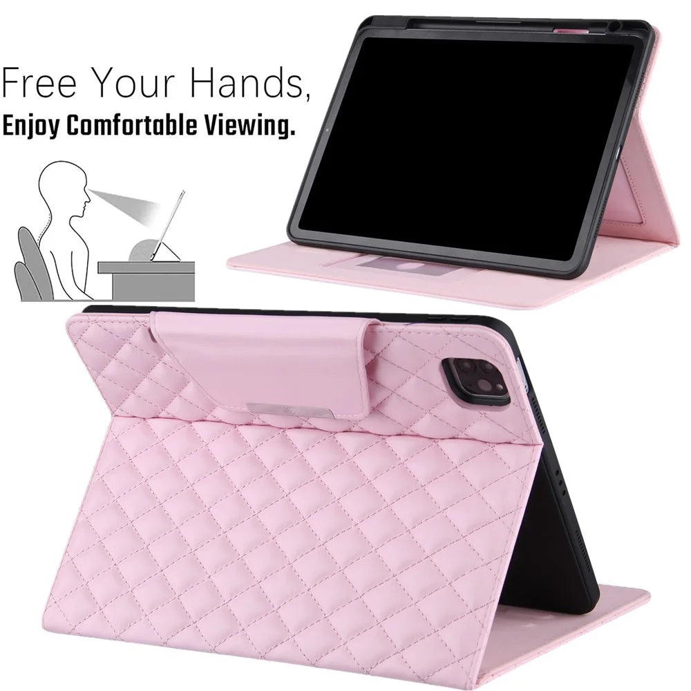 Grids Leather Stand Wallet Tablet Cover for iPad Pro 11 (2022) /  (2021) / (2020) / (2018) / Air 11 (2026) / (2025) / (2024) / Air (2020) / Air (2022) - Pink - 7