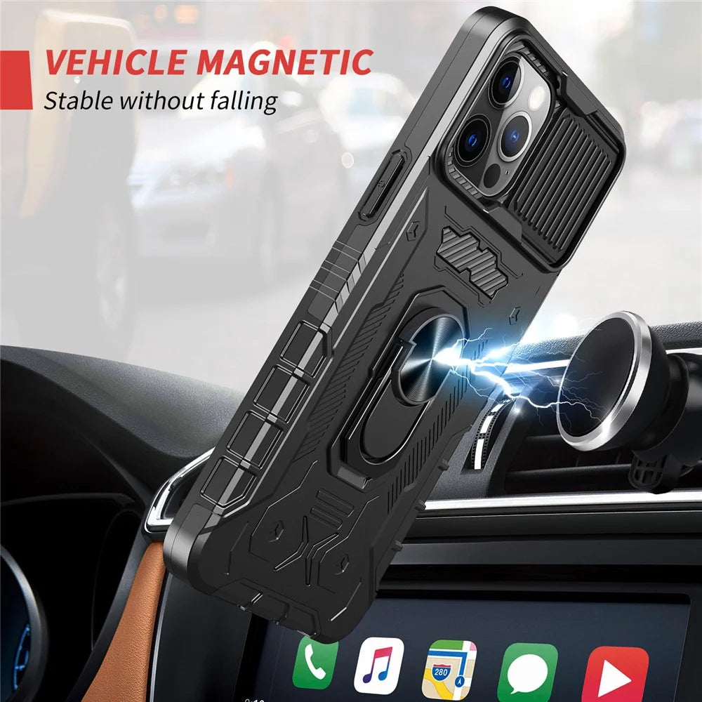 All-round Protection Hard PC + TPU Hybrid Phone Case Cover with Tempered Glass Film Kickstand for iPhone 13 Pro Max 6.7 inch - Black - 4