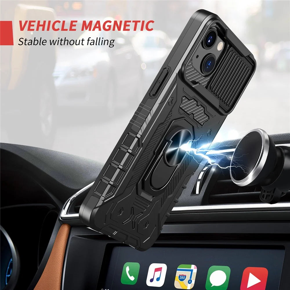 Full Protection Hard PC + TPU Hybrid Phone Case +Tempered Glass Film with Kickstand for iPhone 13 6.1 inch - Black - 2
