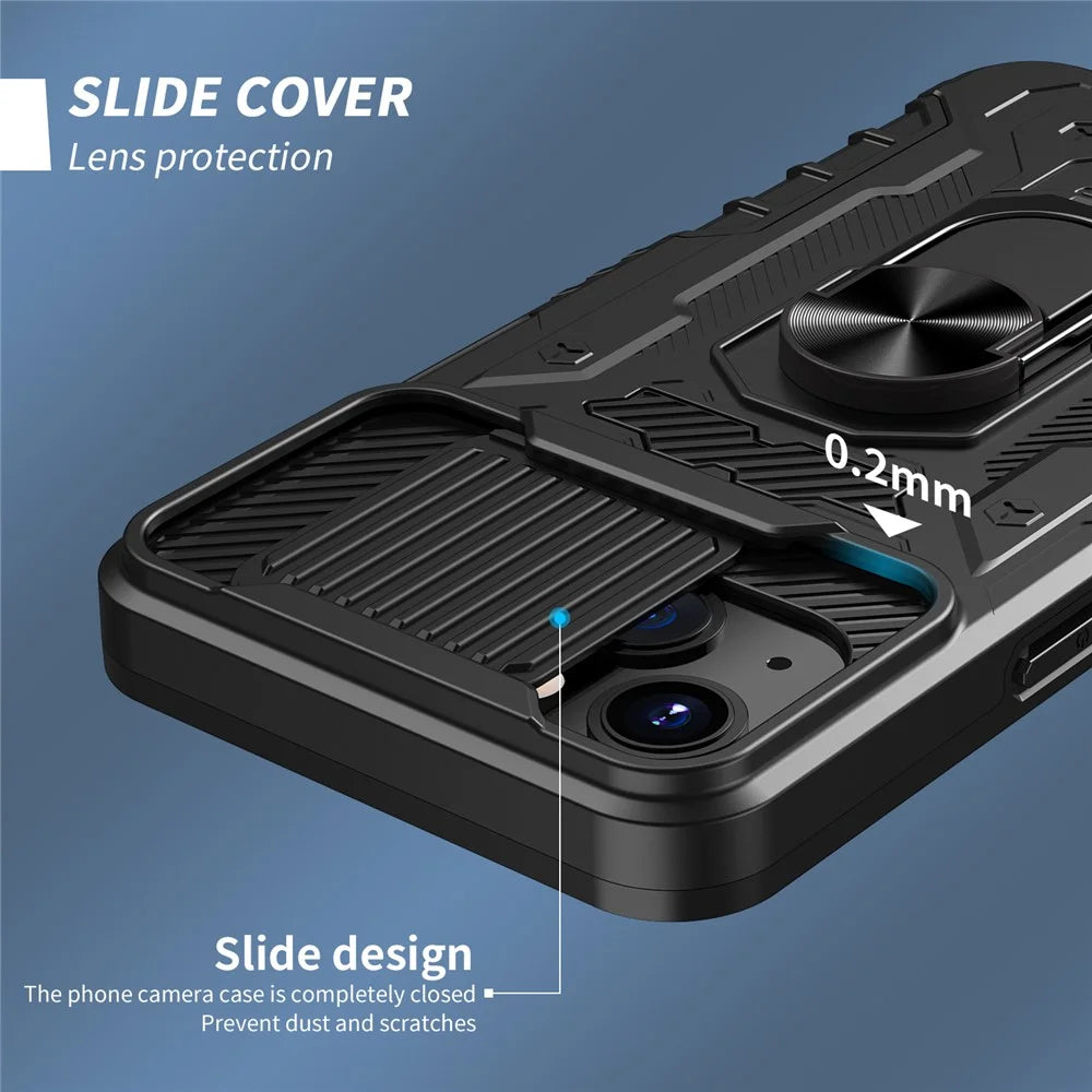 Full Protection Hard PC + TPU Hybrid Phone Case +Tempered Glass Film with Kickstand for iPhone 13 6.1 inch - Black - 3