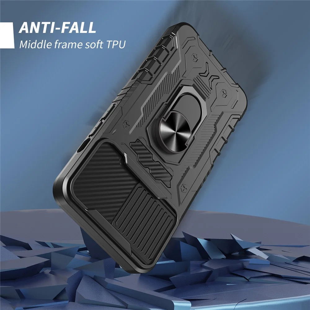 Full Protection Hard PC + TPU Hybrid Phone Case +Tempered Glass Film with Kickstand for iPhone 13 6.1 inch - Black - 7