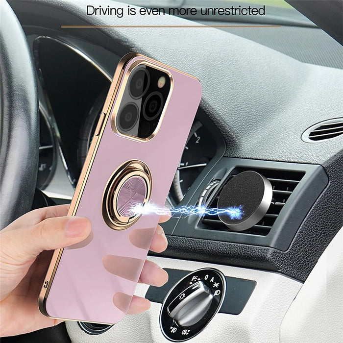 Electroplating Frame Mirror Surface TPU Phone Case Protector with Kickstand for iPhone 13 Pro Max 6.7 inch - Black - 3