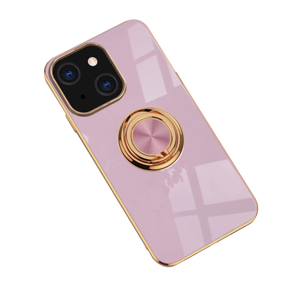 Mirror Surface Electroplating TPU Phone Case Cover with Kickstand for iPhone 13 6.1 inch - Purple - 1