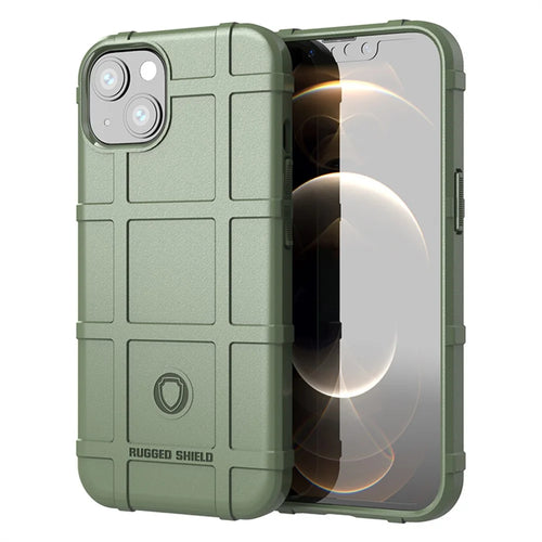 Shockproof Scratch-Resistant Rugged Square Grid Texture Light Soft TPU Phone Case for iPhone 13 6.1 inch - Green - 1