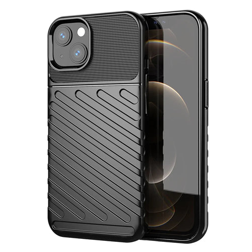 Thunder Series Twill Texture Soft TPU Phone Back Case Shell for iPhone 13 6.1 inch - Black - 1