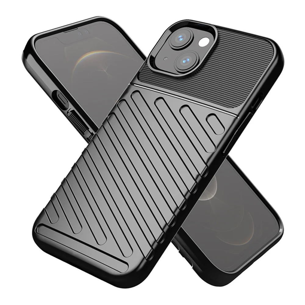 Thunder Series Twill Texture Soft TPU Phone Back Case Shell for iPhone 13 6.1 inch - Black - 2
