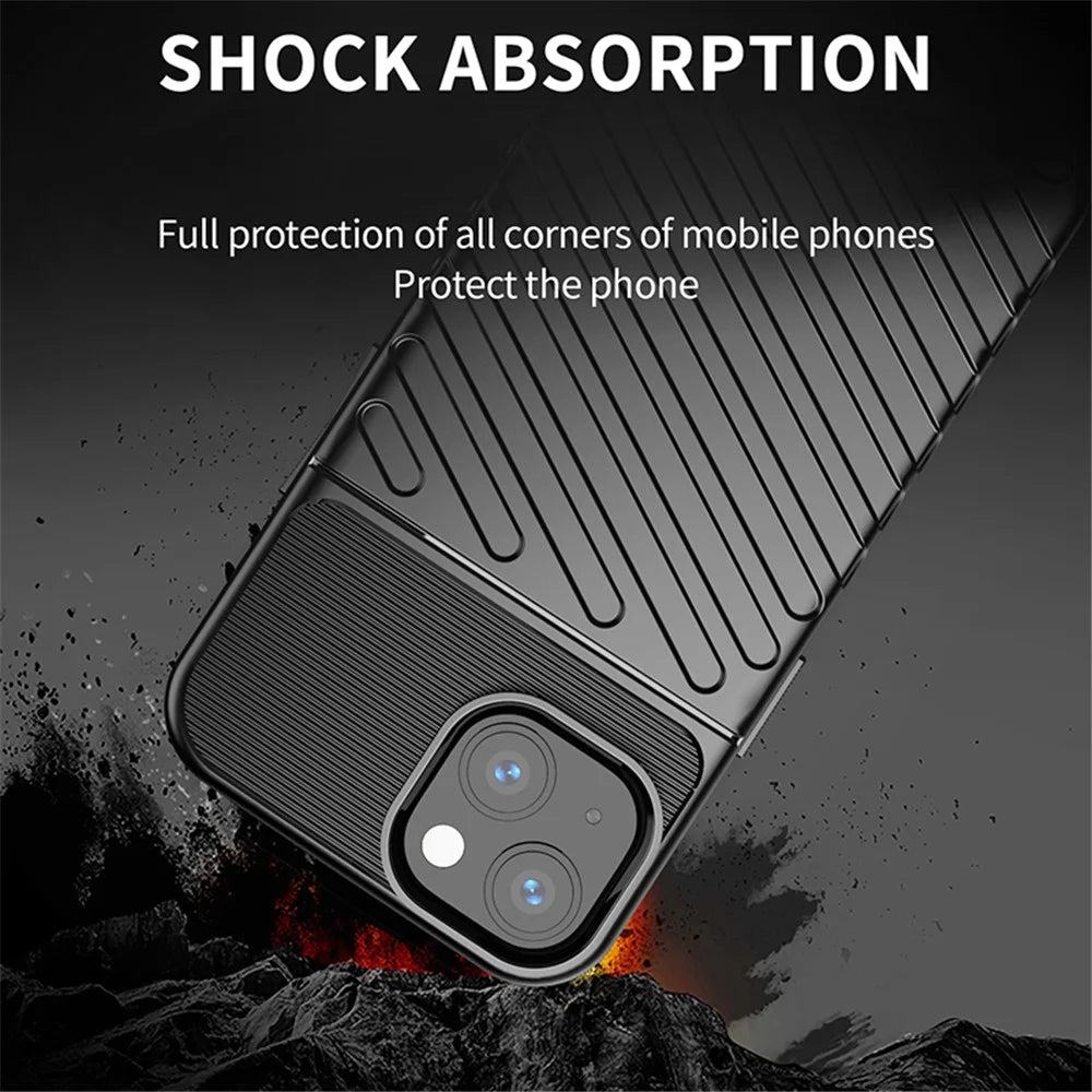 Thunder Series Twill Texture Soft TPU Phone Back Case Shell for iPhone 13 6.1 inch - Black - 3