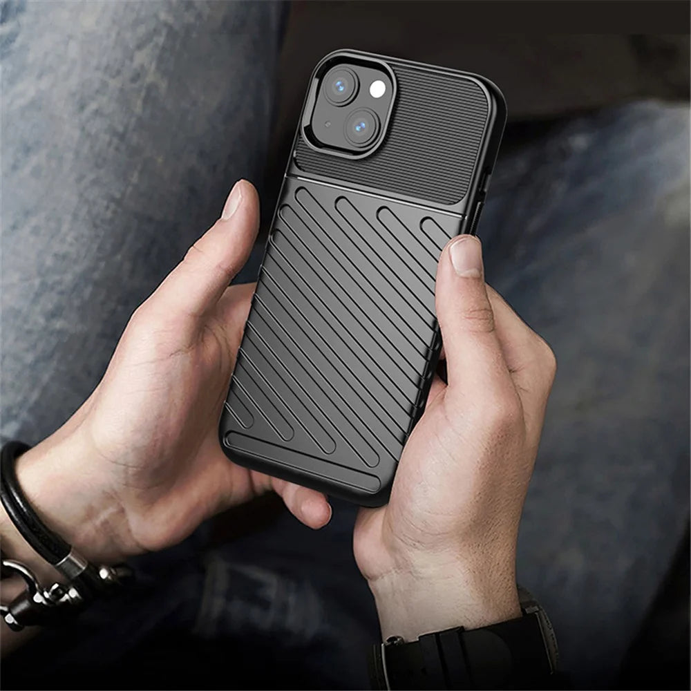 Thunder Series Twill Texture Soft TPU Phone Back Case Shell for iPhone 13 6.1 inch - Black - 4