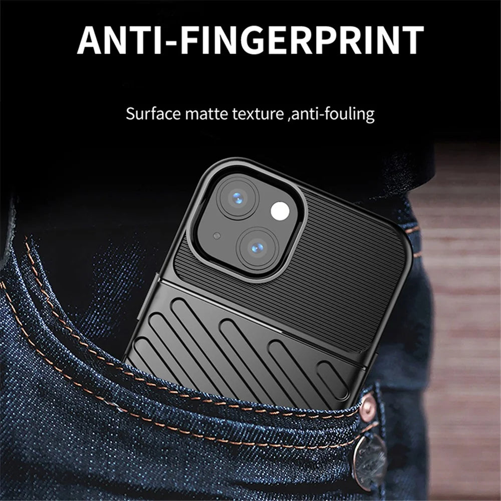 Thunder Series Twill Texture Soft TPU Phone Back Case Shell for iPhone 13 6.1 inch - Black - 5