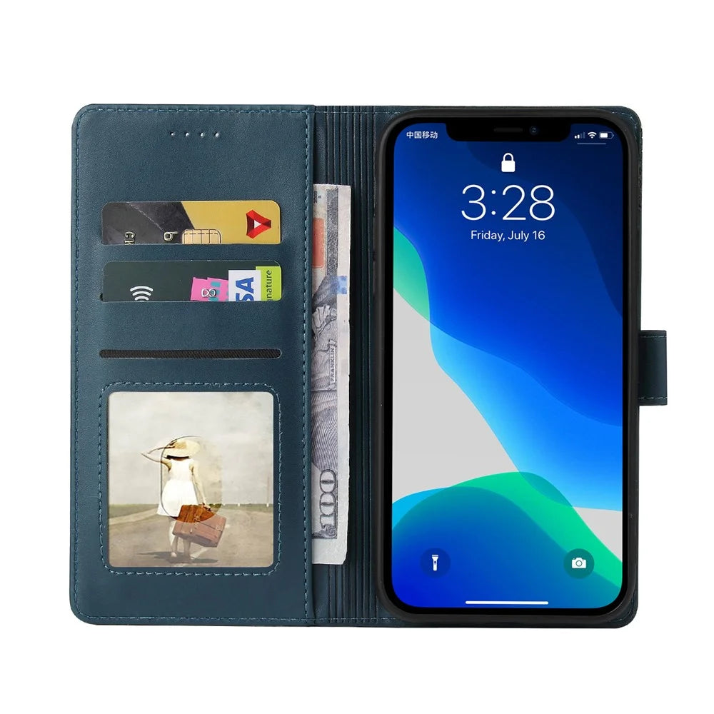 GQ.UTROBE 009 Series For iPhone 13 Pro Max 6.7 inch Quality Leather Phone Wallet Cover Case - Blue - 4