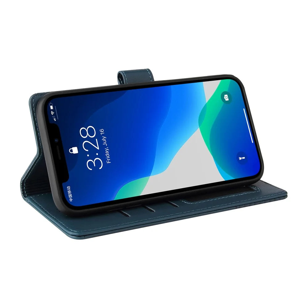 GQ.UTROBE 009 Series For iPhone 13 Pro Max 6.7 inch Quality Leather Phone Wallet Cover Case - Blue - 5