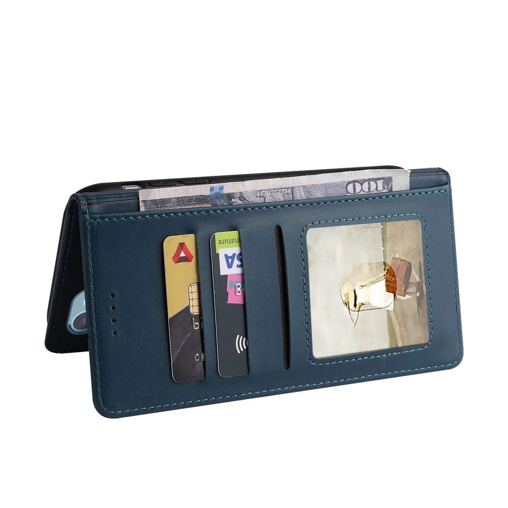 GQ.UTROBE 009 Series For iPhone 13 Pro Max 6.7 inch Quality Leather Phone Wallet Cover Case - Blue - 6