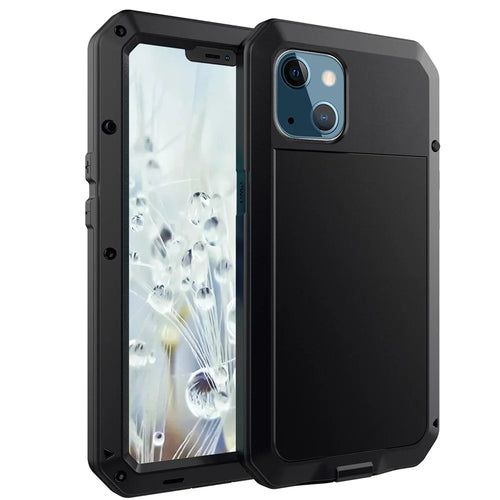 Tank Series 360 Degree Full-body Protection Heavy Duty Sturdy Hybrid Case with Built-in Tempered Glass Film Designed for iPhone 13 6.1 inch - Black - 1