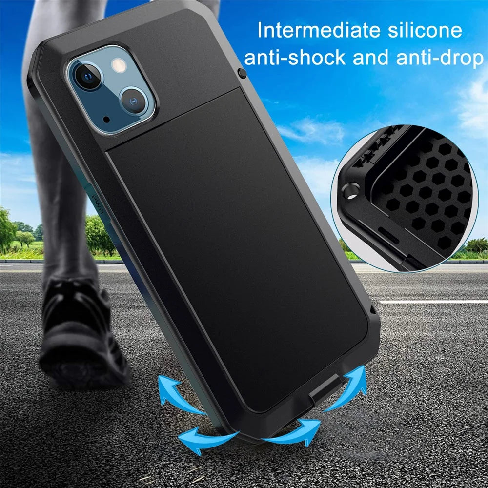 Tank Series 360 Degree Full-body Protection Heavy Duty Sturdy Hybrid Case with Built-in Tempered Glass Film Designed for iPhone 13 6.1 inch - Black - 2
