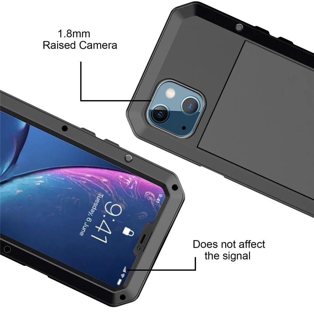 Tank Series 360 Degree Full-body Protection Heavy Duty Sturdy Hybrid Case with Built-in Tempered Glass Film Designed for iPhone 13 6.1 inch - Black - 3