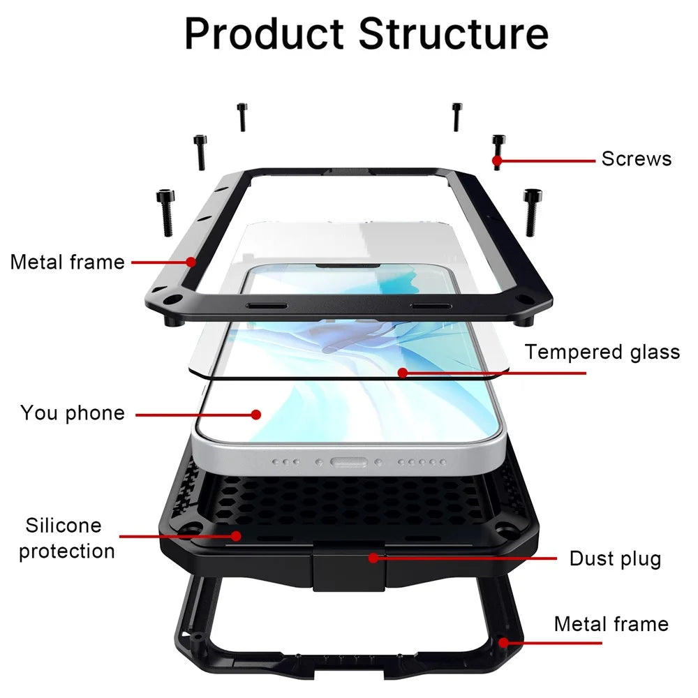 Tank Series 360 Degree Full-body Protection Heavy Duty Sturdy Hybrid Case with Built-in Tempered Glass Film Designed for iPhone 13 6.1 inch - Black - 6