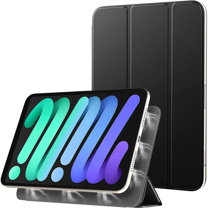 Magnetic Absorption Tri-Fold Stand PU Leather Tablet Case Shell with Auto Wake / Sleep for iPad mini (2024) / mini (2021) - Black - 1