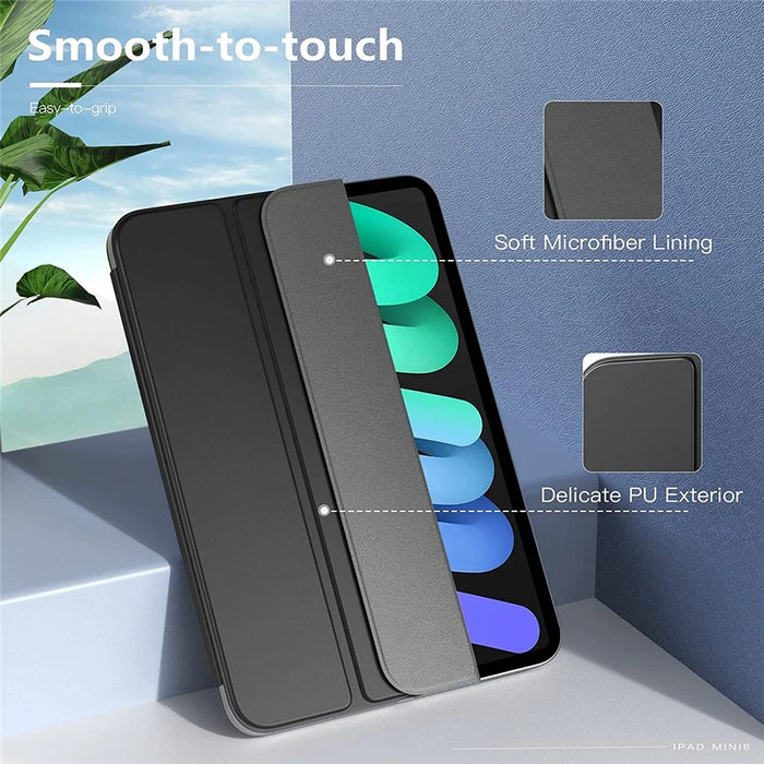 Magnetic Absorption Tri-Fold Stand PU Leather Tablet Case Shell with Auto Wake / Sleep for iPad mini (2024) / mini (2021) - Black - 4