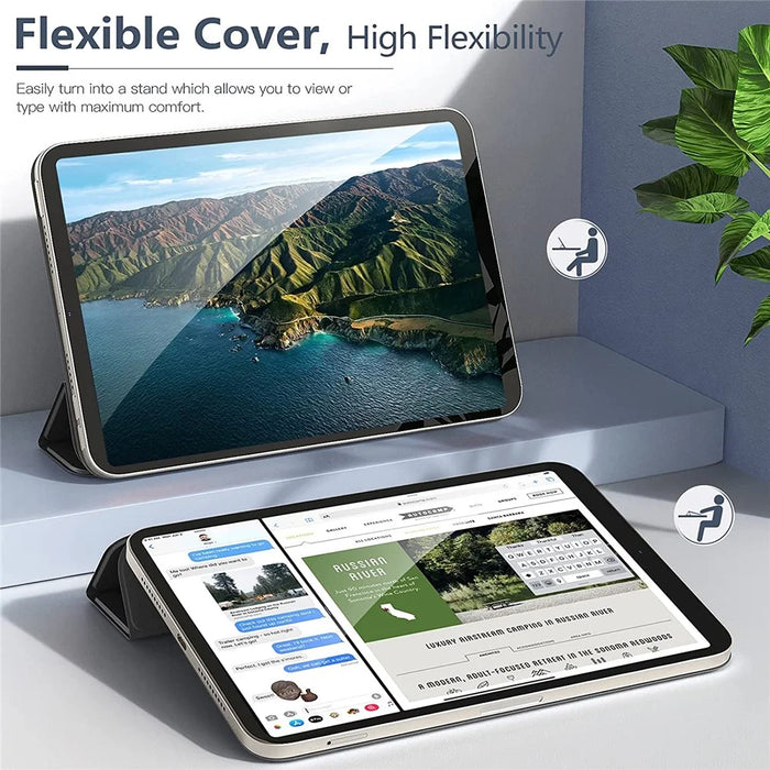 Magnetic Absorption Tri-Fold Stand PU Leather Tablet Case Shell with Auto Wake / Sleep for iPad mini (2024) / mini (2021) - Black - 5