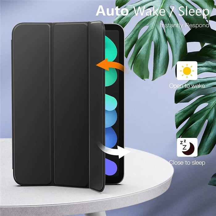 Magnetic Absorption Tri-Fold Stand PU Leather Tablet Case Shell with Auto Wake / Sleep for iPad mini (2024) / mini (2021) - Black - 7