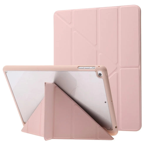 Origami Stand Acrylic + PU Leather Tablet Cover Protector with Auto Wake/Sleep for iPad 9.7-inch (2018)/(2017)/iPad Air 2/iPad Air (2013) - Pink - 1