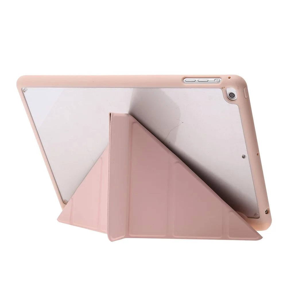 Origami Stand Acrylic + PU Leather Tablet Cover Protector with Auto Wake/Sleep for iPad 9.7-inch (2018)/(2017)/iPad Air 2/iPad Air (2013) - Pink - 4