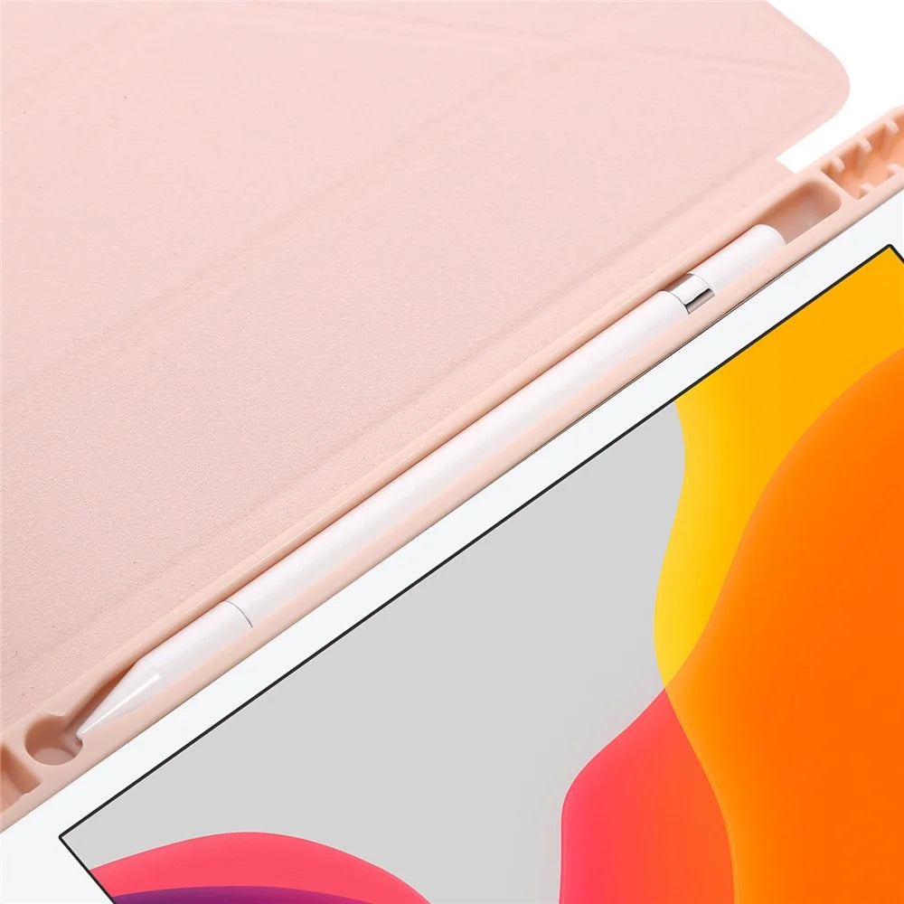 Origami Stand Acrylic + PU Leather Tablet Cover Protector with Auto Wake/Sleep for iPad 9.7-inch (2018)/(2017)/iPad Air 2/iPad Air (2013) - Pink - 6
