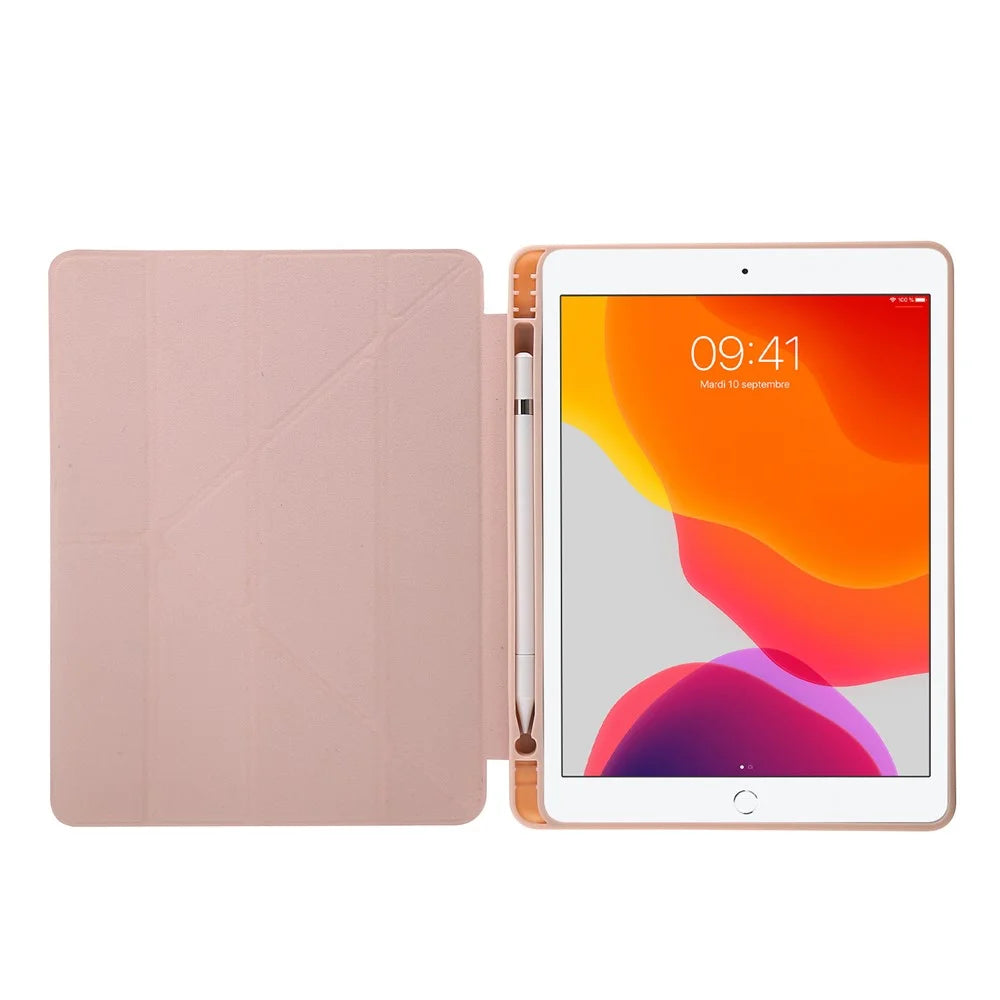 Origami Stand Acrylic + PU Leather Tablet Cover Protector with Auto Wake/Sleep for iPad 9.7-inch (2018)/(2017)/iPad Air 2/iPad Air (2013) - Pink - 7