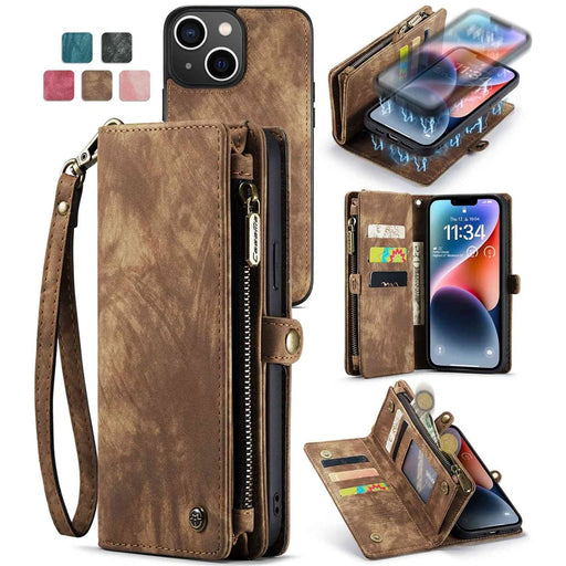 CASEME 008 Series for iPhone 13 mini Detachable 2 in 1 Wallet Case Anti-Collision PU Leather + TPU Phone Stand Cover - Brown - 1
