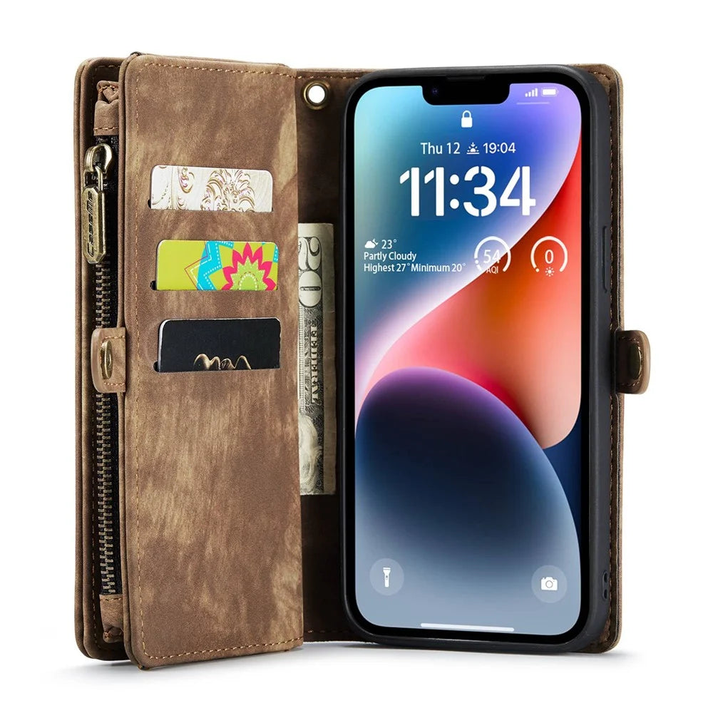 CASEME 008 Series for iPhone 13 mini Detachable 2 in 1 Wallet Case Anti-Collision PU Leather + TPU Phone Stand Cover - Brown - 3
