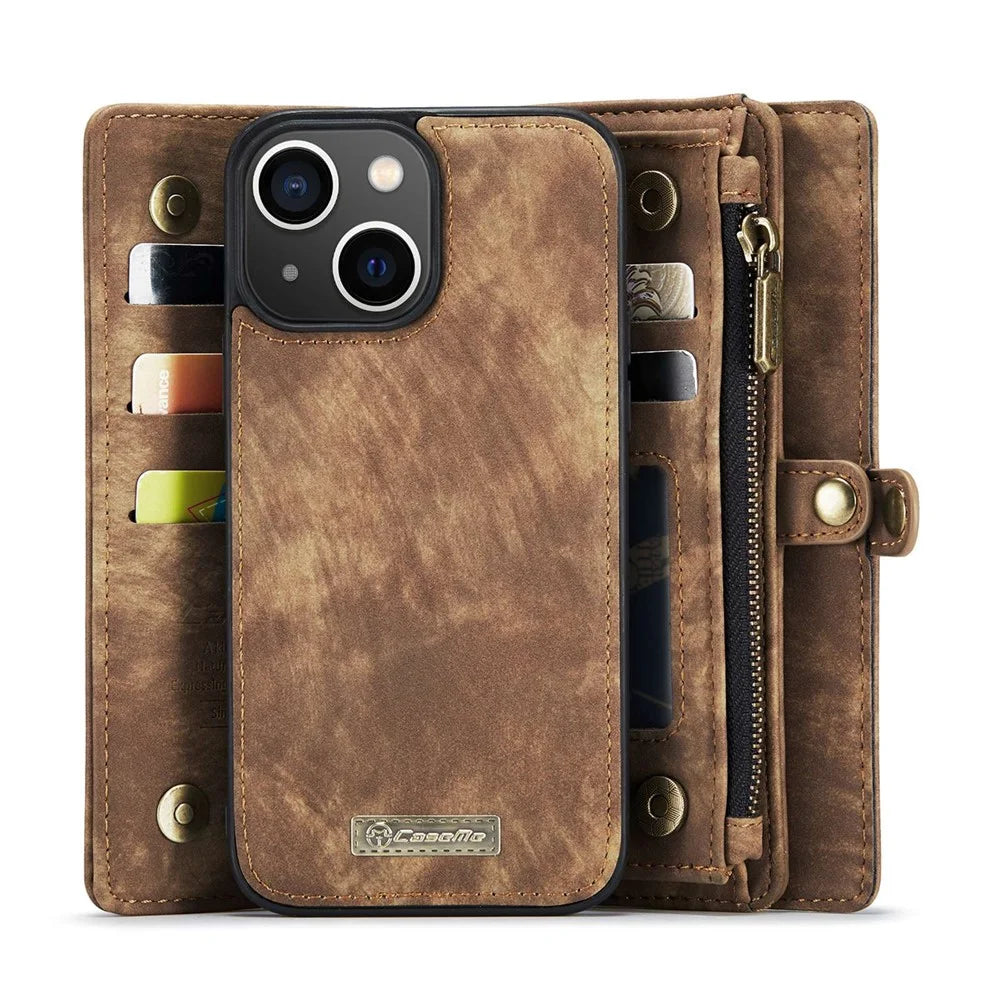 CASEME 008 Series for iPhone 13 mini Detachable 2 in 1 Wallet Case Anti-Collision PU Leather + TPU Phone Stand Cover - Brown - 4