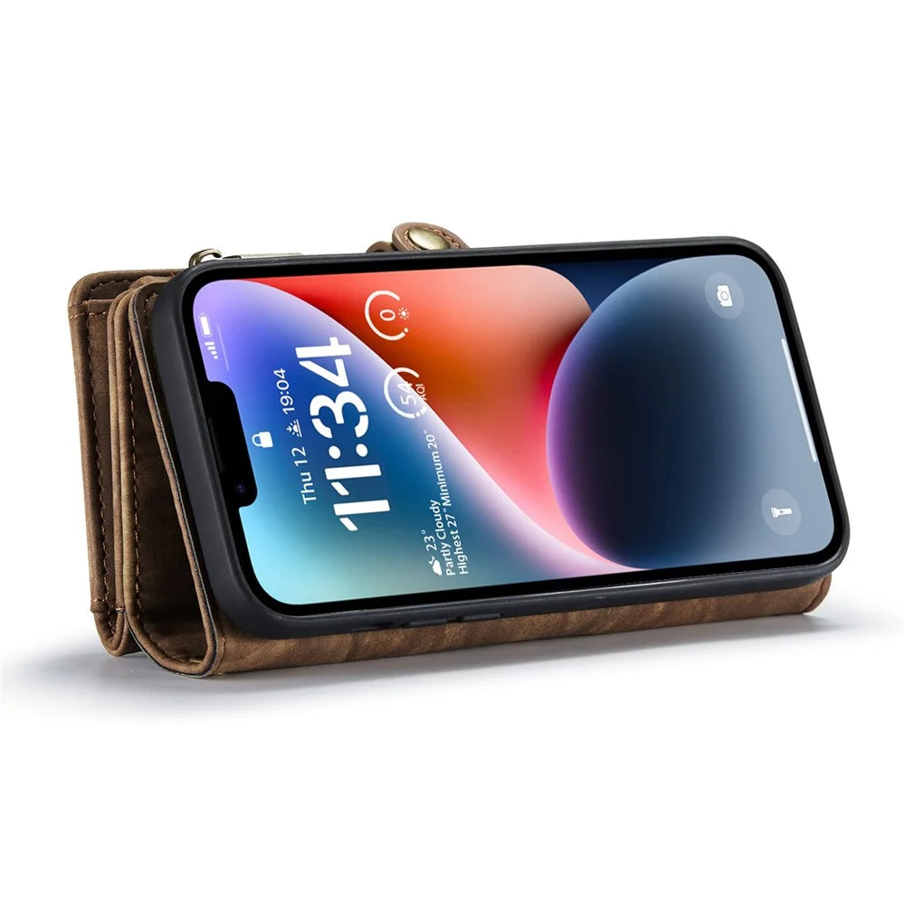CASEME 008 Series for iPhone 13 mini Detachable 2 in 1 Wallet Case Anti-Collision PU Leather + TPU Phone Stand Cover - Brown - 5