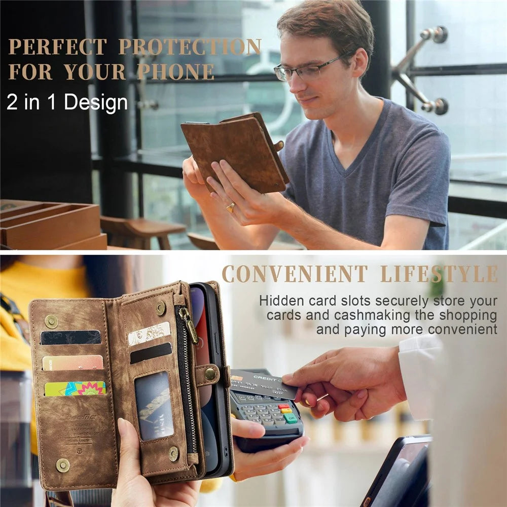 CASEME 008 Series for iPhone 13 mini Detachable 2 in 1 Wallet Case Anti-Collision PU Leather + TPU Phone Stand Cover - Brown - 6