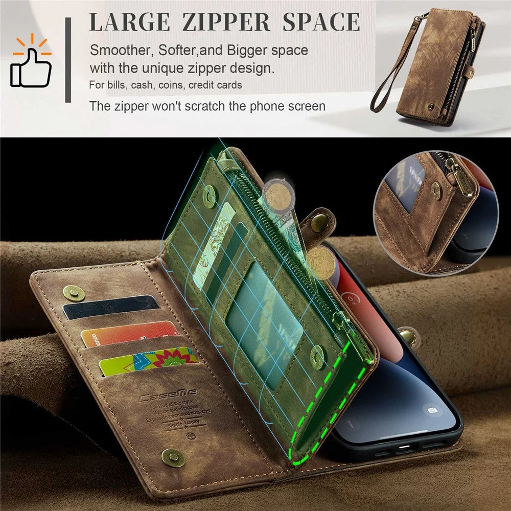 CASEME 008 Series for iPhone 13 mini Detachable 2 in 1 Wallet Case Anti-Collision PU Leather + TPU Phone Stand Cover - Brown - 7