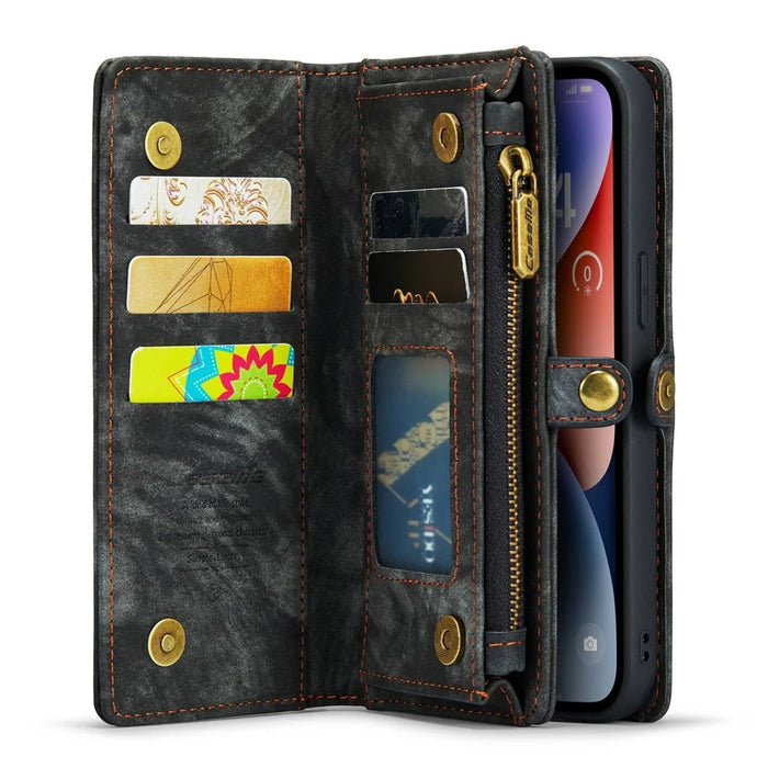 CASEME 008 Series Shock-Absorbed Detachable 2-in-1 Multi-Function TPU + PU Leather Phone Wallet Stand Shell for iPhone 13 6.1 inch - Black - 2