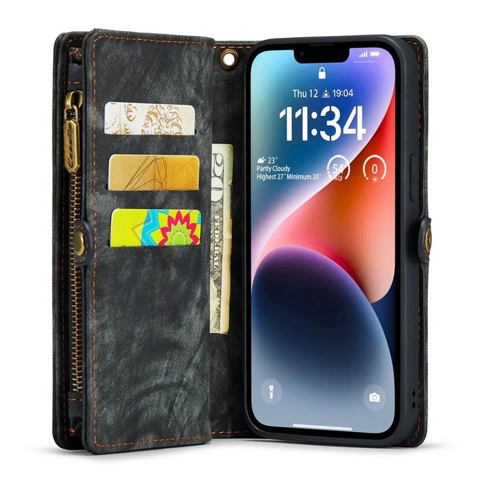 CASEME 008 Series Shock-Absorbed Detachable 2-in-1 Multi-Function TPU + PU Leather Phone Wallet Stand Shell for iPhone 13 6.1 inch - Black - 3