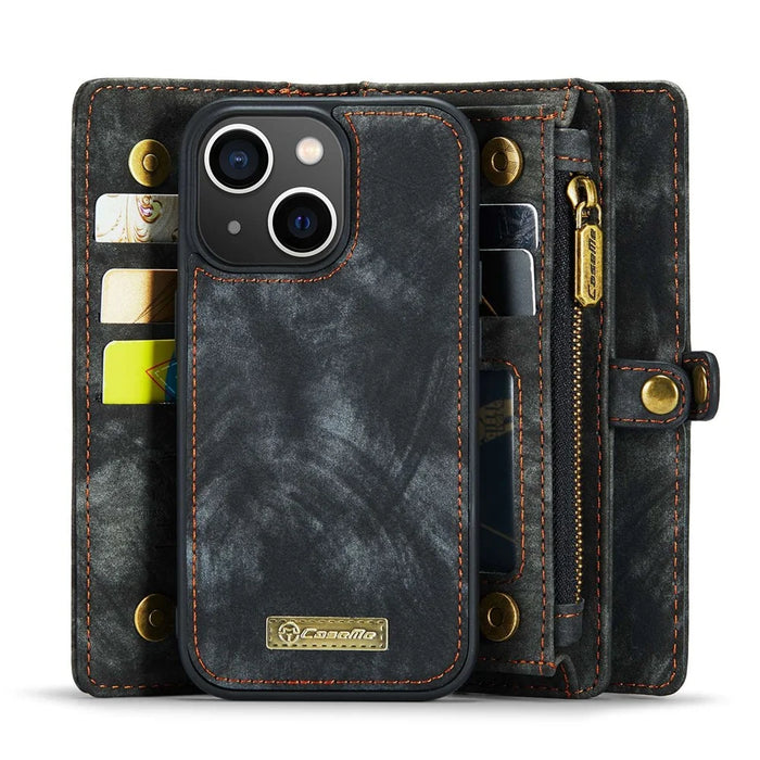 CASEME 008 Series Shock-Absorbed Detachable 2-in-1 Multi-Function TPU + PU Leather Phone Wallet Stand Shell for iPhone 13 6.1 inch - Black - 4