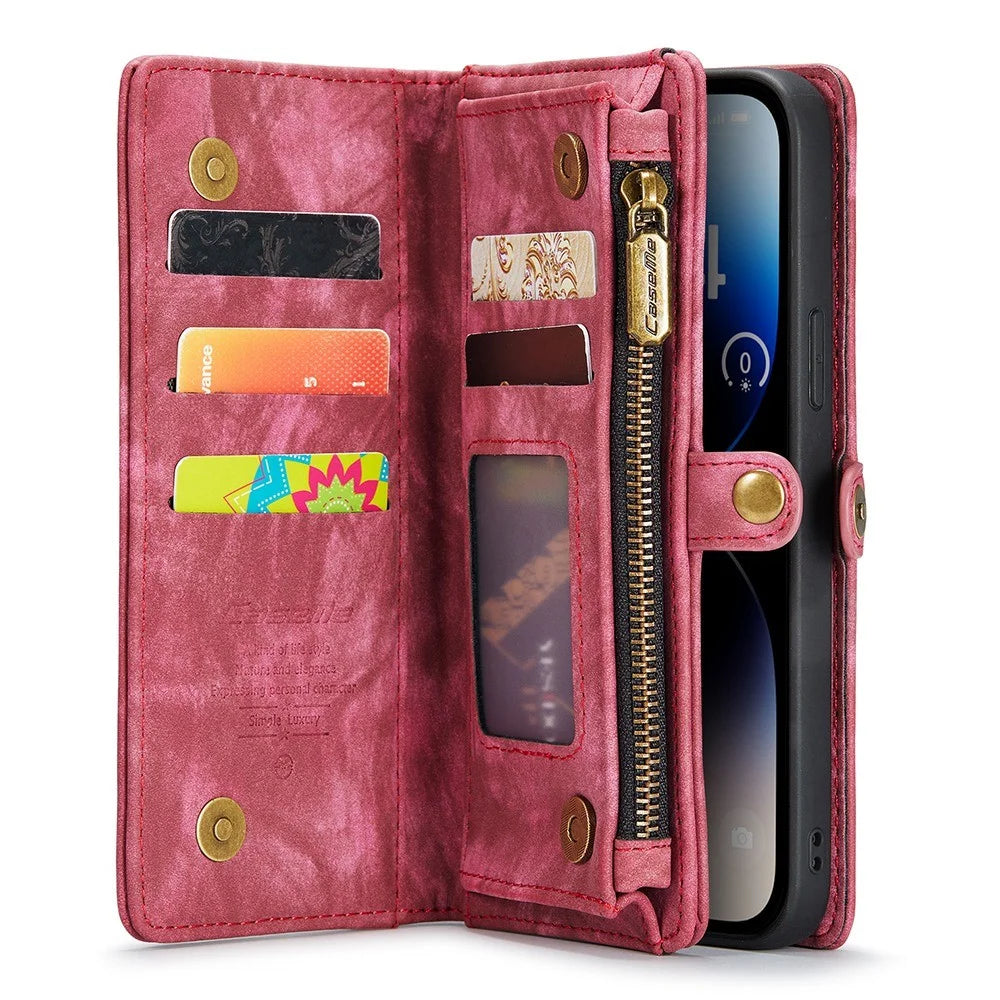 CASEME 008 Series for iPhone 13 Pro 6.1 inch Anti-scratch Phone Wallet Case TPU + PU Leather 2-in-1 Phone Cover Stand - Red - 2