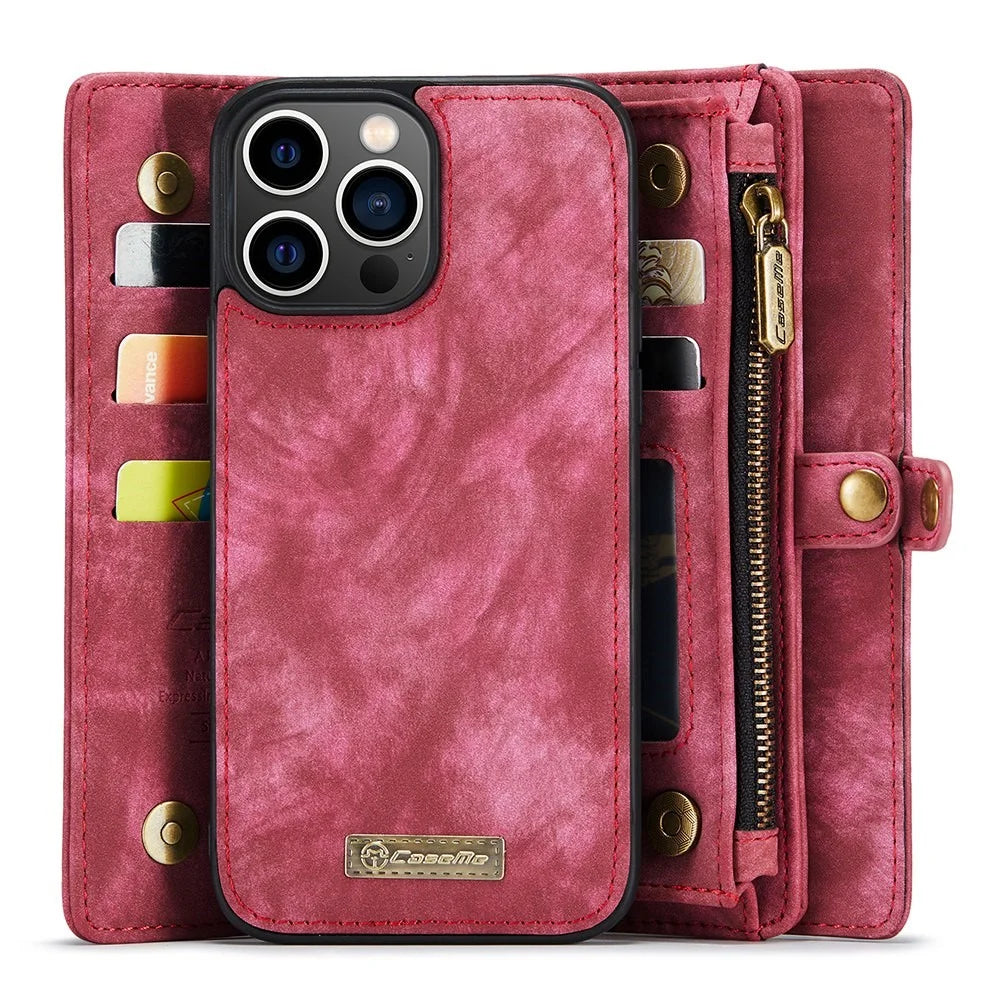 CASEME 008 Series for iPhone 13 Pro 6.1 inch Anti-scratch Phone Wallet Case TPU + PU Leather 2-in-1 Phone Cover Stand - Red - 4