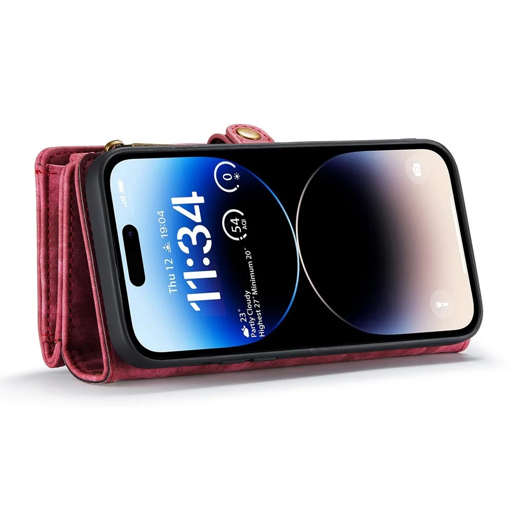 CASEME 008 Series for iPhone 13 Pro 6.1 inch Anti-scratch Phone Wallet Case TPU + PU Leather 2-in-1 Phone Cover Stand - Red - 5