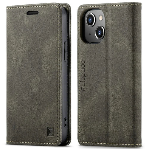 AUTSPACE A01 Series Premium Retro Matte PU Leather Wallet Flip Stand Cover with RFID Blocking Function for iPhone 13 mini 5.4 inch - Brown - 1