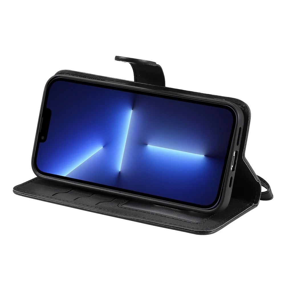 For iPhone 13 Pro Max Case 2 in 1 Detachable Magnetic Leather Wallet Mobile Cover with Strap - Black - 5