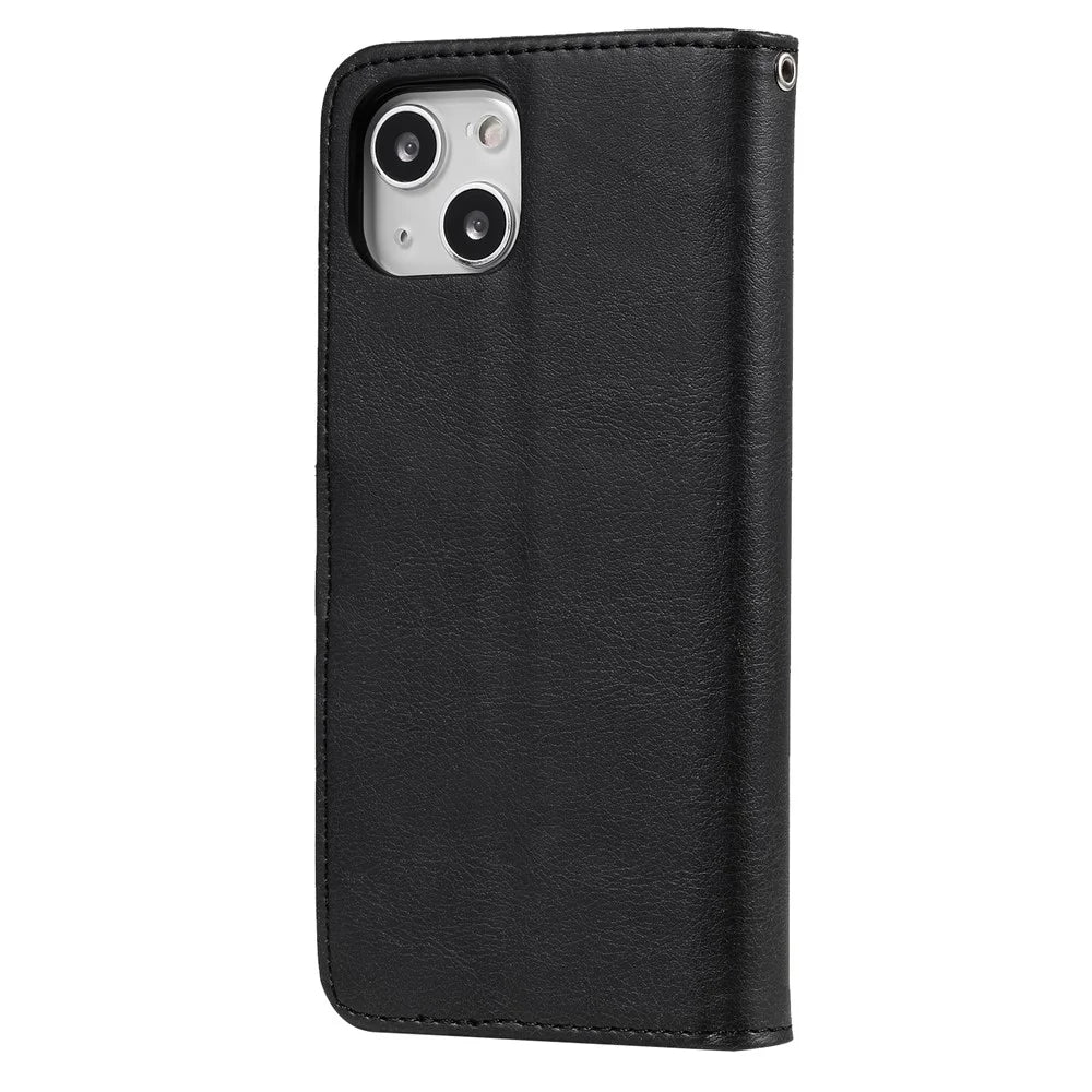For iPhone 13 mini Case 2 in 1 Detachable Magnetic Leather Wallet Mobile Cover with Strap - Black - 3