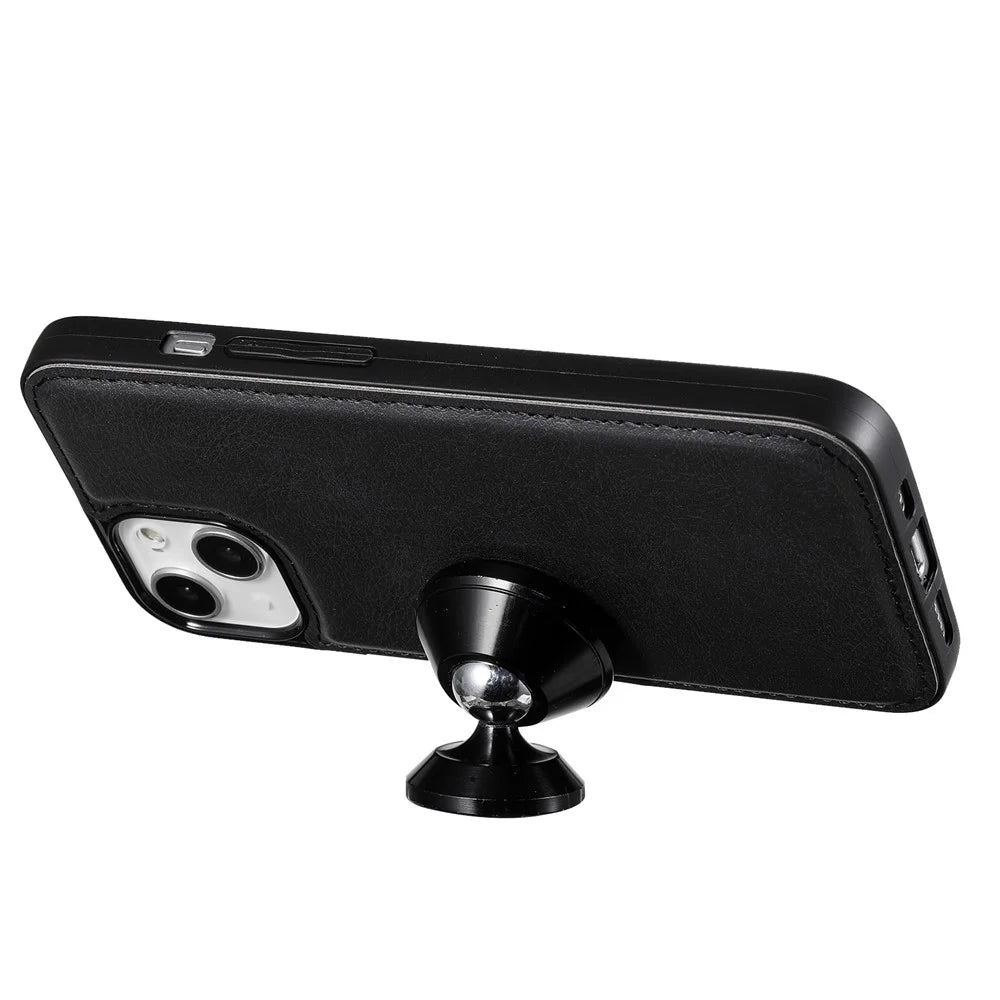 For iPhone 13 mini Case 2 in 1 Detachable Magnetic Leather Wallet Mobile Cover with Strap - Black - 7