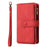 For iPhone SE (2022) / SE (2020) / 8 / 7 / 6 Zipper Wallet Case with 15 Card Slots and Strap Leather Phone Cover - Red - 2