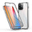LUPHIE Electroplating Metal Frame Clear Double-Sided Tempered Glass Magnetic Case with Built-in Screen Protector for iPhone 13 Pro Max 6.7 inch - Silver - 1