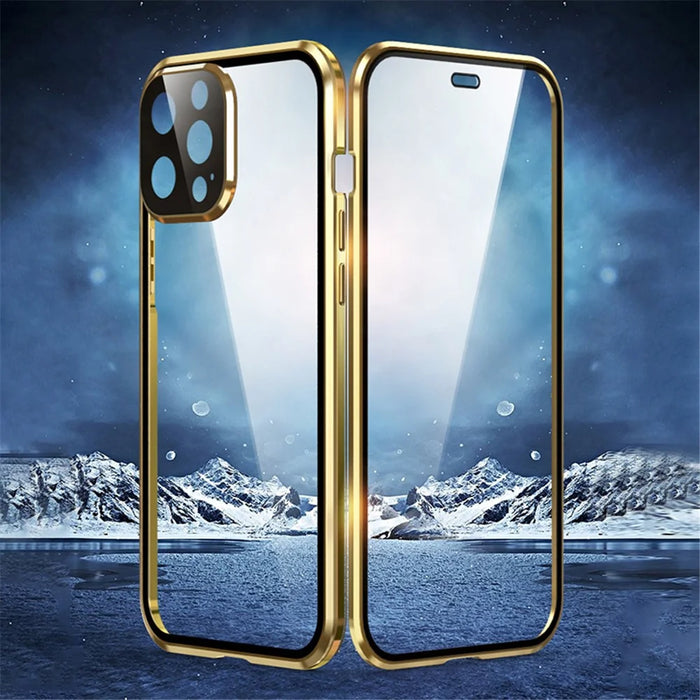 LUPHIE Electroplating Metal Frame Clear Double-Sided Tempered Glass Magnetic Case with Built-in Screen Protector for iPhone 13 Pro Max 6.7 inch - Silver - 3