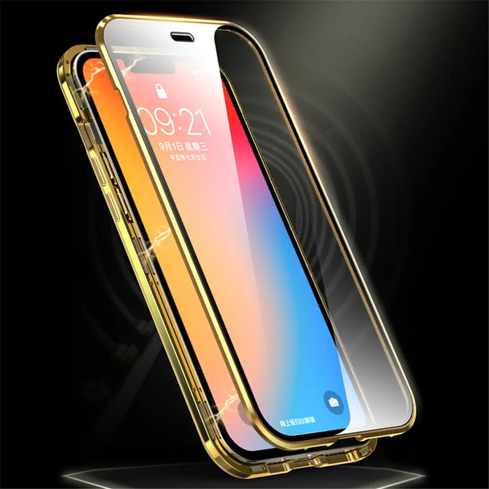 LUPHIE Electroplating Metal Frame Clear Double-Sided Tempered Glass Magnetic Case with Built-in Screen Protector for iPhone 13 Pro Max 6.7 inch - Silver - 4
