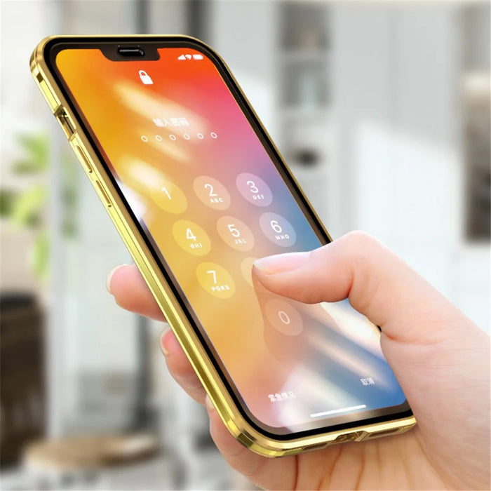 LUPHIE Electroplating Metal Frame Clear Double-Sided Tempered Glass Magnetic Case with Built-in Screen Protector for iPhone 13 Pro Max 6.7 inch - Silver - 6