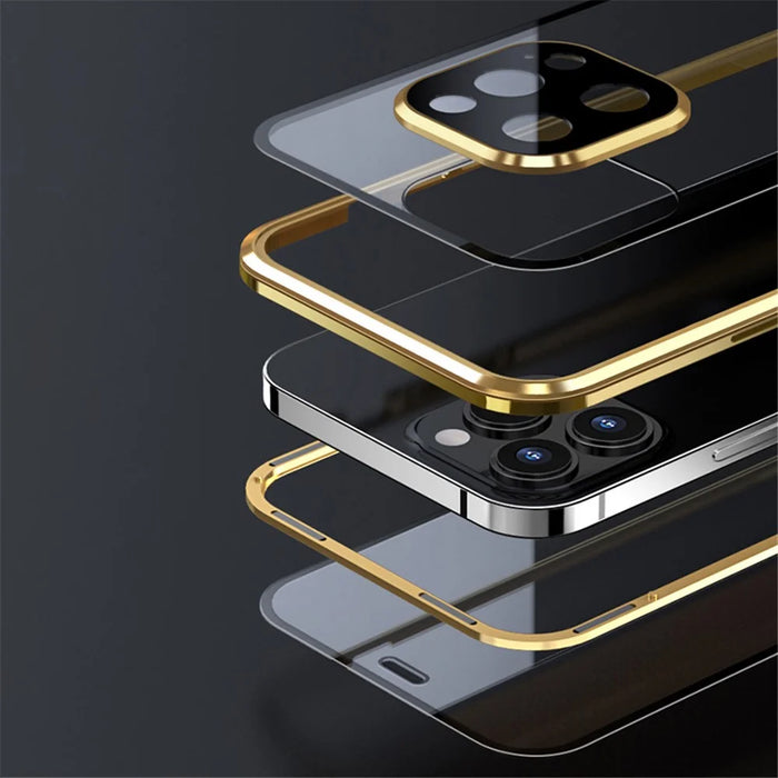 LUPHIE Electroplating Metal Frame Clear Double-Sided Tempered Glass Magnetic Case with Built-in Screen Protector for iPhone 13 Pro Max 6.7 inch - Silver - 7